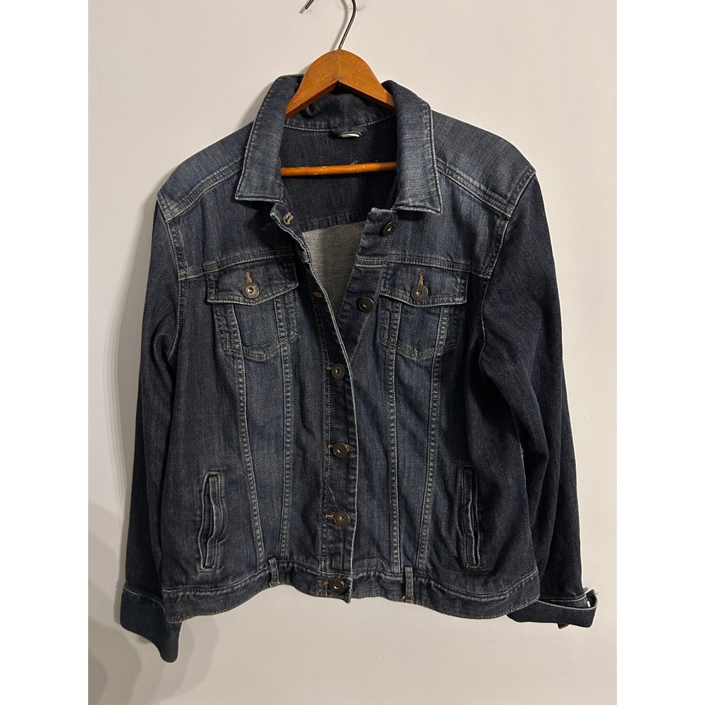 Eddie Bauer Dark Wash Denim Jacket Blue Stretch Button Up 23019121 Fal 10